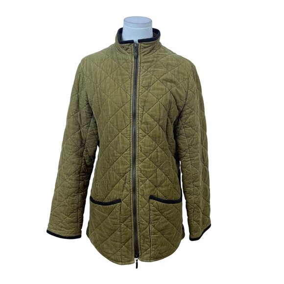 Barbour Women's Olive Diamond Quilted Jacket Lightweight Corduroy Collar Size 8 - Picture 1 of 10